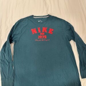 Nike Teal Long Sleeve Shirt with Red Logo
